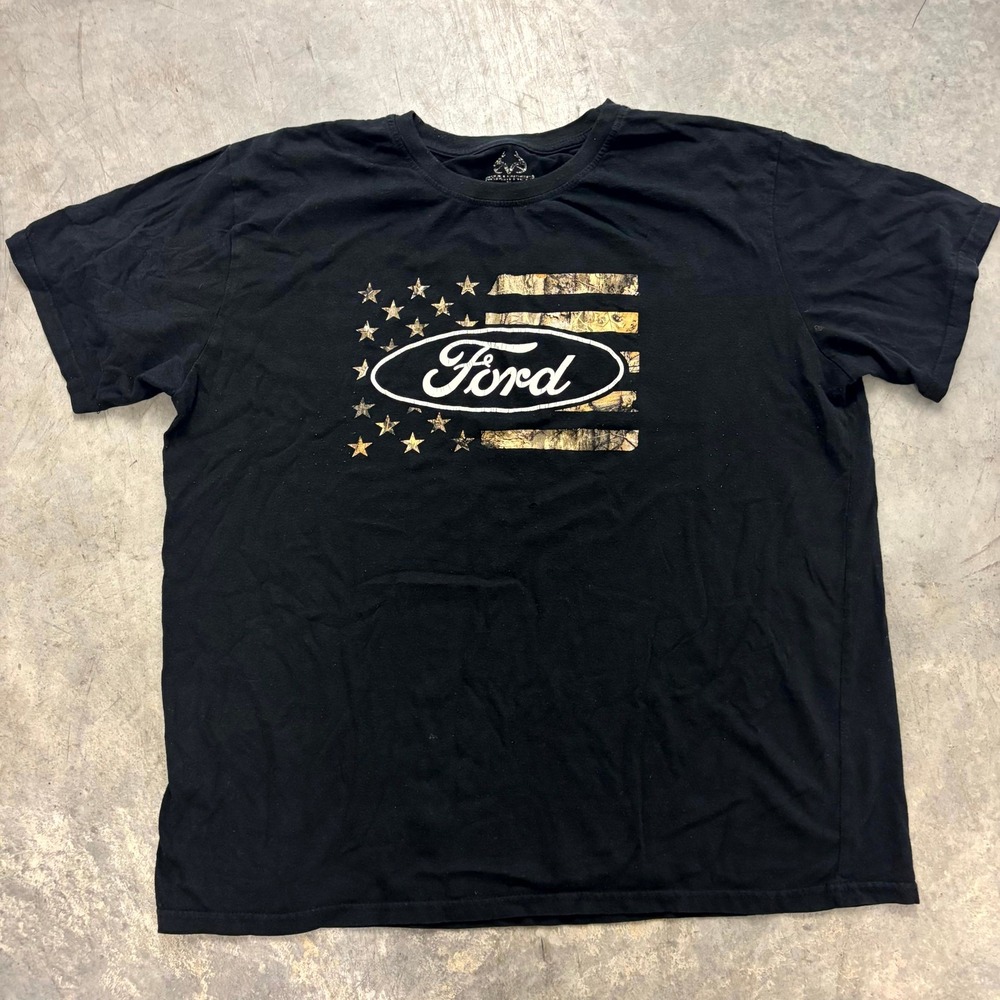 Realtree Ford American Flag Camo Graphic T Shirt Mens XL Black Short Sleeve